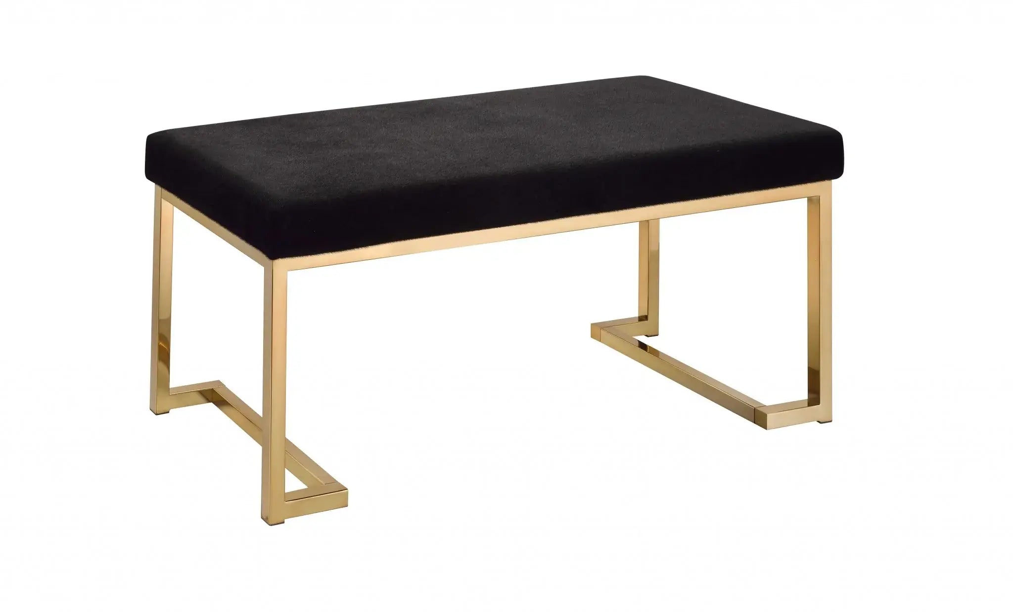 40" Black and Champagne Upholstered Faux Fur Bench - Homeroots - Flyclothing LLC