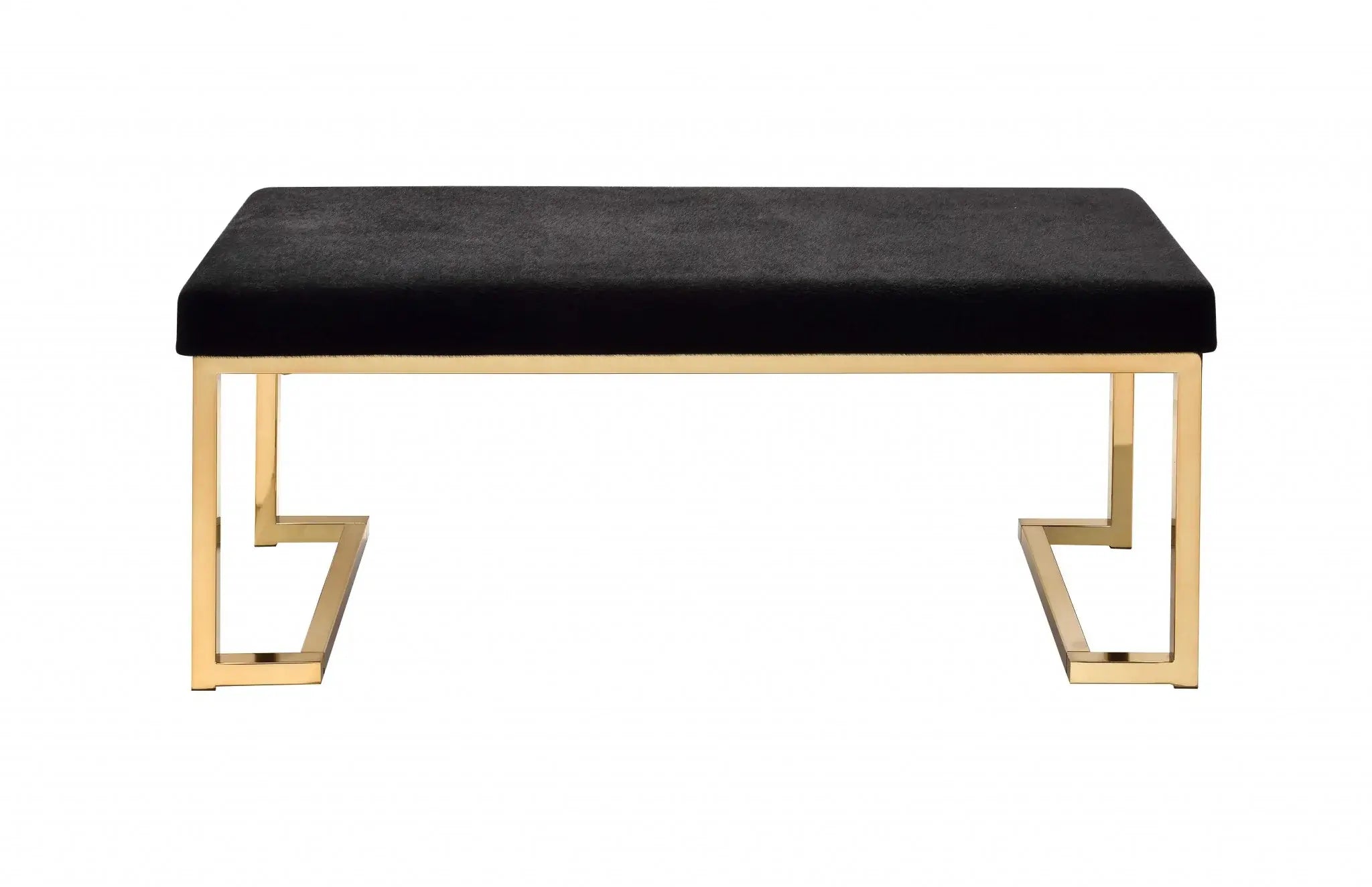 40" Black and Champagne Upholstered Faux Fur Bench - Homeroots - Flyclothing LLC