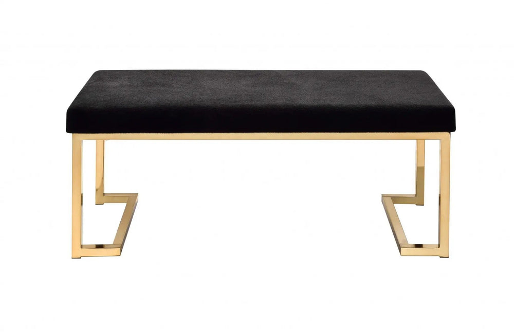 40" Black and Champagne Upholstered Faux Fur Bench - Homeroots