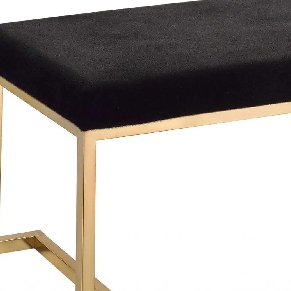 40" Black and Champagne Upholstered Faux Fur Bench - Homeroots