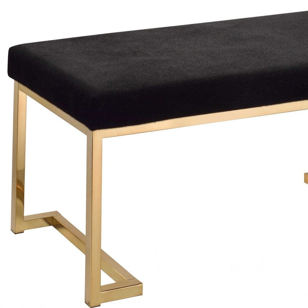 40" Black and Champagne Upholstered Faux Fur Bench - Homeroots
