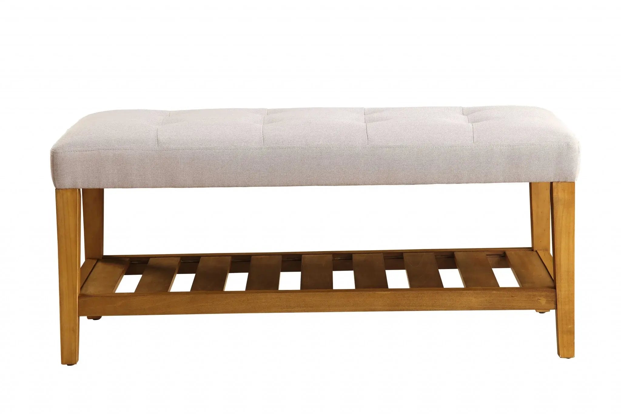 40" Light Gray and Brown Upholstered Polyester Bench with Shelves - Homeroots - Flyclothing LLC