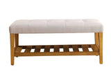 40" Light Gray and Brown Upholstered Polyester Bench with Shelves - Homeroots