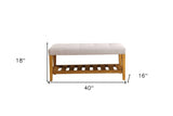 40" Light Gray and Brown Upholstered Polyester Bench with Shelves - Homeroots