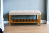 40" Light Gray and Brown Upholstered Polyester Bench with Shelves - Homeroots - Flyclothing LLC