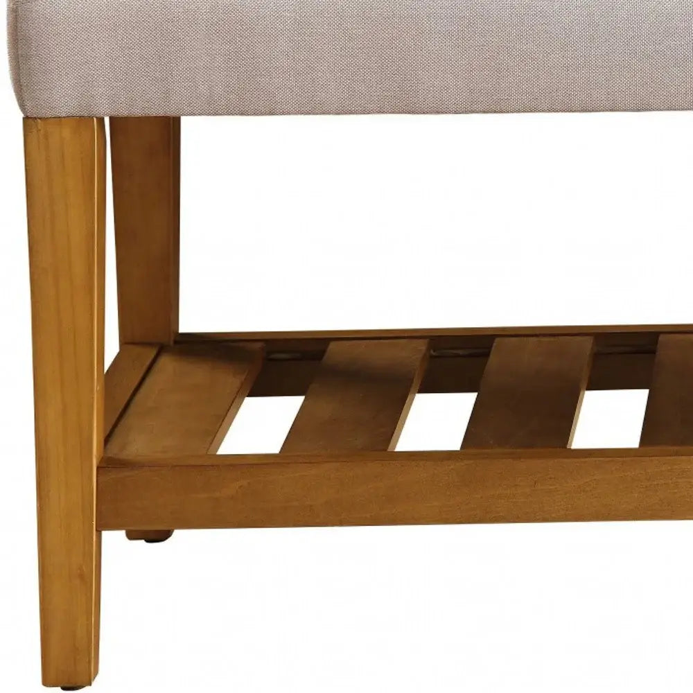 40" Light Gray and Brown Upholstered Polyester Bench with Shelves - Homeroots - Flyclothing LLC