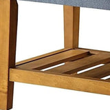40" Blue and Brown Upholstered Polyester Bench with Shelves - Homeroots