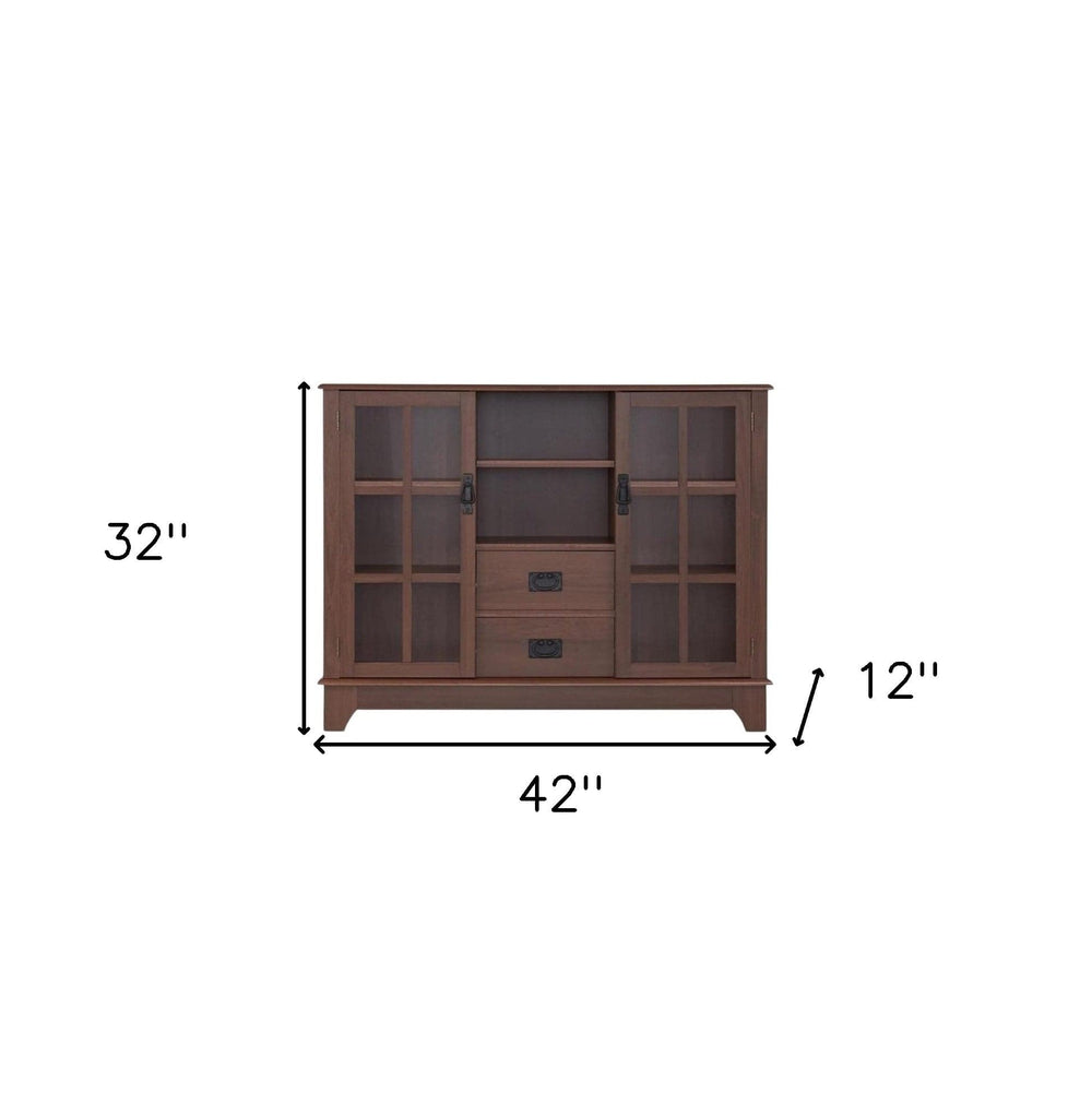 42" Walnut Two Drawer Sideboard with Glass Doors - Homeroots - Flyclothing LLC