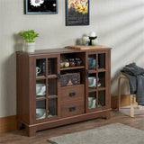 42" Walnut Two Drawer Sideboard with Glass Doors - Homeroots - Flyclothing LLC