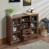 42" Walnut Two Drawer Sideboard with Glass Doors - Homeroots - Flyclothing LLC