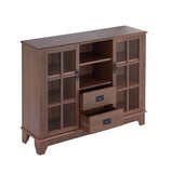 42" Walnut Two Drawer Sideboard with Glass Doors - Homeroots