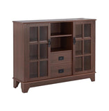 42" Walnut Two Drawer Sideboard with Glass Doors - Homeroots