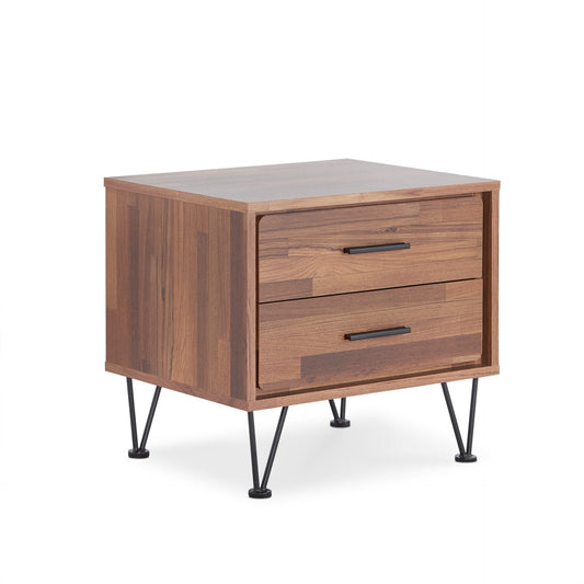 18" Brown Two Drawers Metal Nightstand - Homeroots
