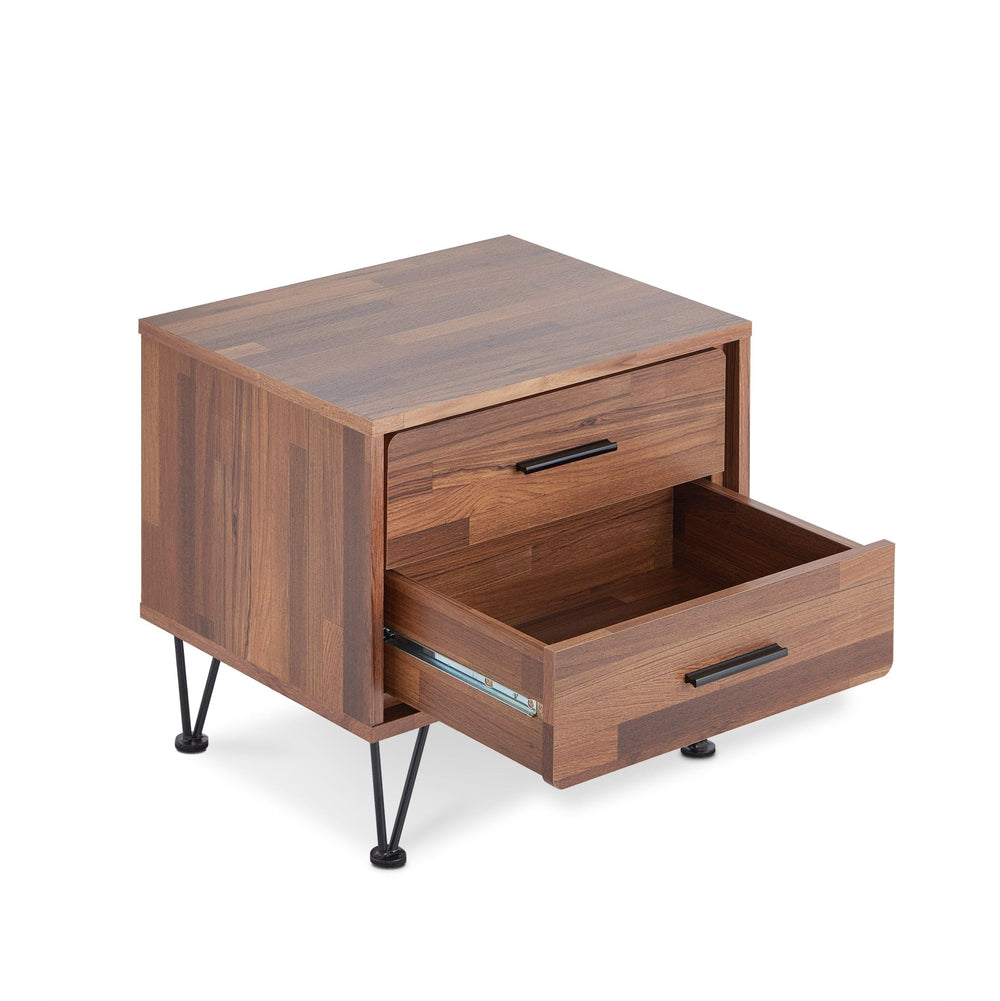 18" Brown Two Drawers Metal Nightstand - Homeroots - Flyclothing LLC