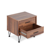 18" Brown Two Drawers Metal Nightstand - Homeroots