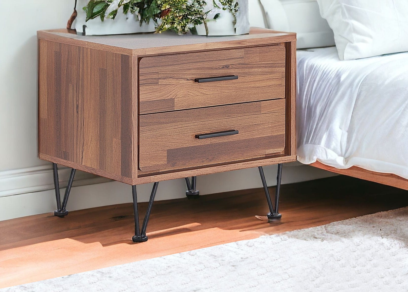 18" Brown Two Drawers Metal Nightstand - Homeroots - Flyclothing LLC