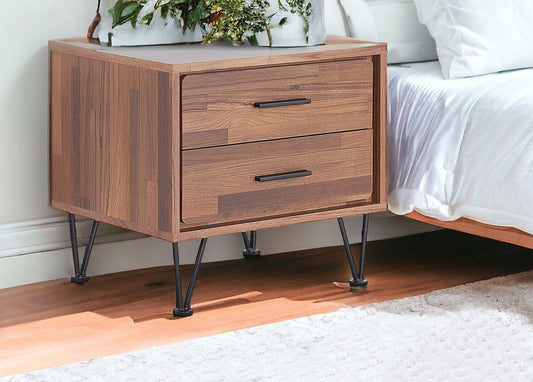 18" Brown Two Drawers Metal Nightstand - Homeroots
