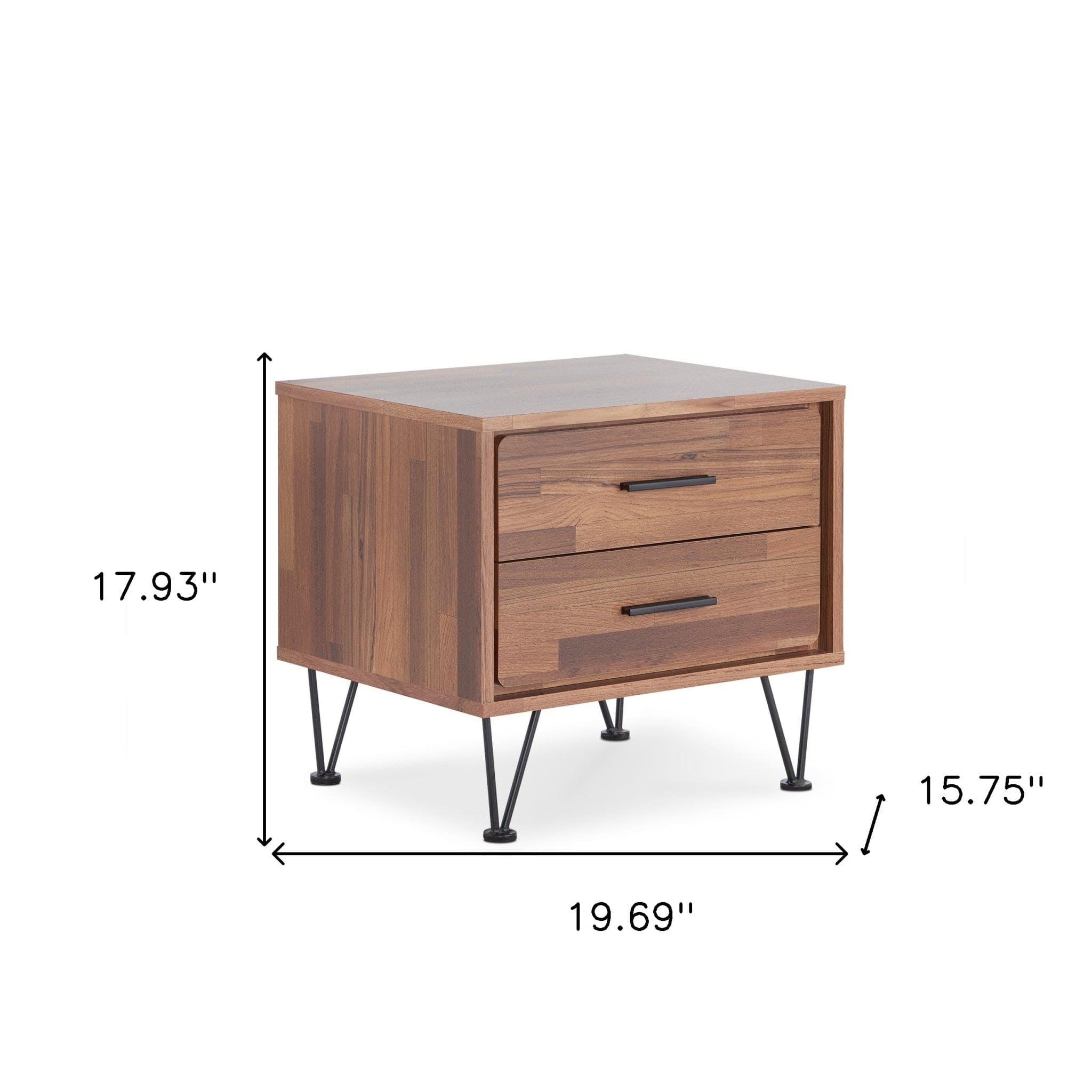 18" Brown Two Drawers Metal Nightstand - Homeroots