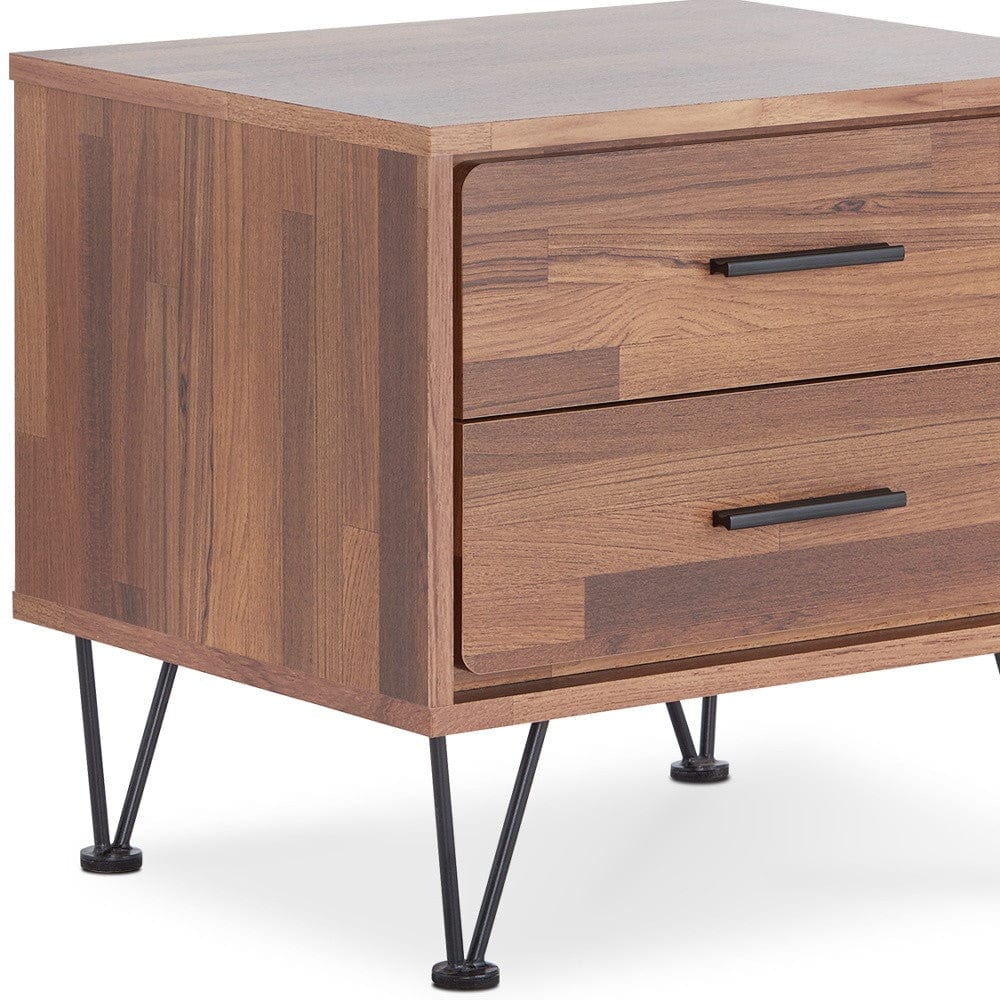 18" Brown Two Drawers Metal Nightstand - Homeroots