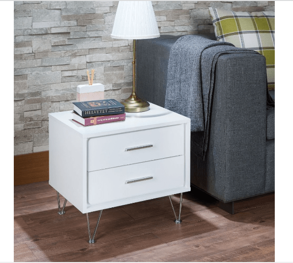 20" White Nightstand With Manufactured Wood Top - Homeroots
