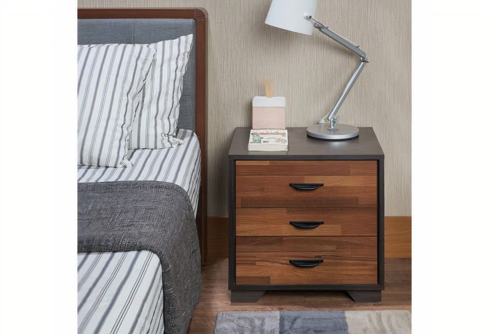19" Espresso And Walnut Brown Three Drawer Wood Nightstand - Homeroots - Flyclothing LLC
