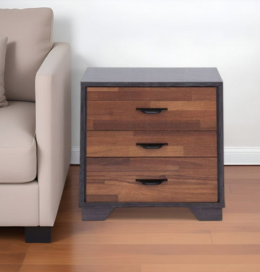 19" Espresso And Walnut Brown Three Drawer Wood Nightstand - Homeroots