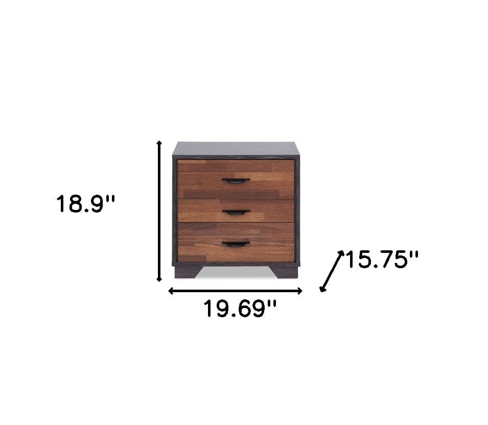 19" Espresso And Walnut Brown Three Drawer Wood Nightstand - Homeroots