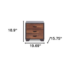 19" Espresso And Walnut Brown Three Drawer Wood Nightstand - Homeroots