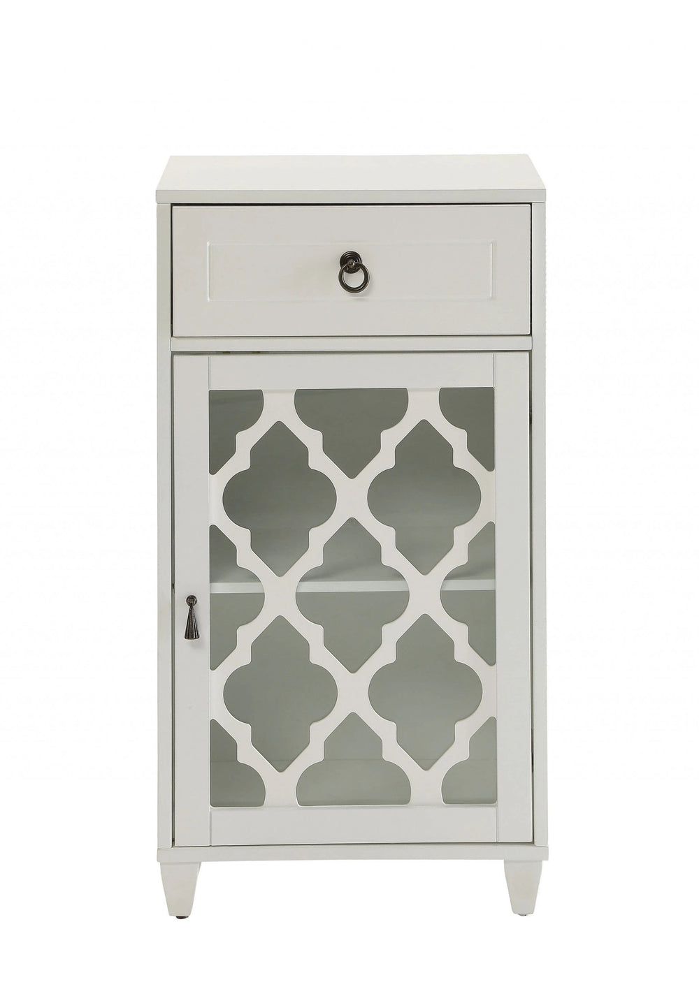Fret Work Design Glass Door White Cabinet - Homeroots