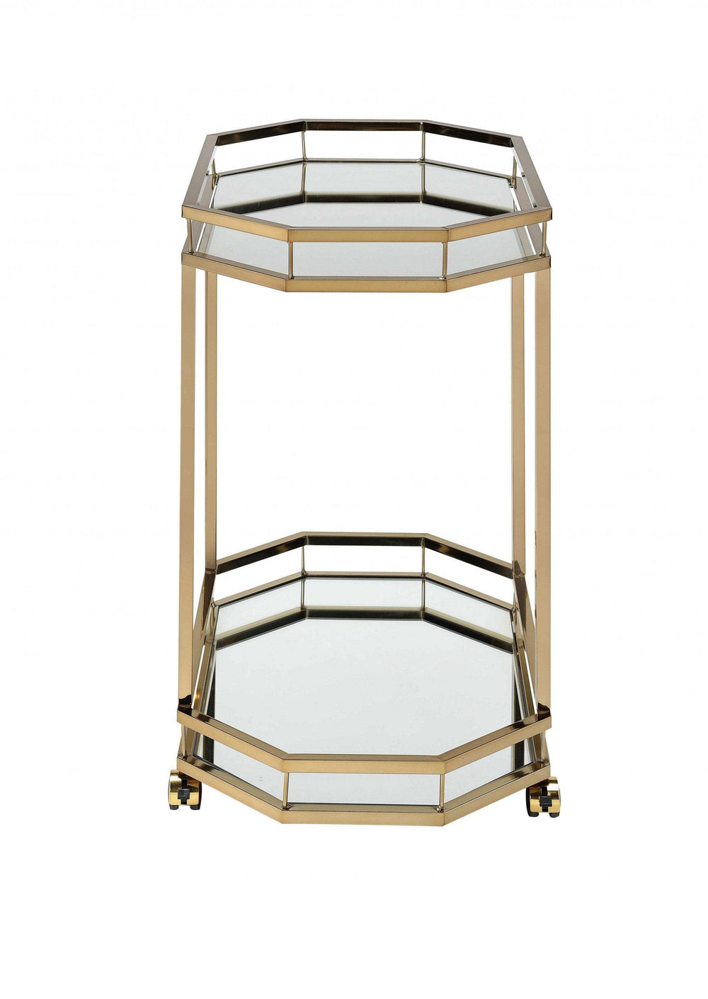 Champagne Finish Metal Serving Cart With 2 Mirror Shelves - Homeroots - Flyclothing LLC