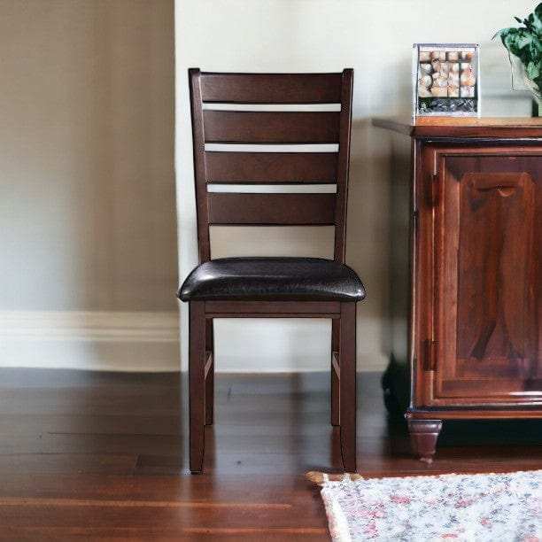 Set of Two Black And Brown Upholstered Faux Leather Ladder Back Dining Side Chairs - Homeroots - Flyclothing LLC