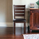 Set of Two Black And Brown Upholstered Faux Leather Ladder Back Dining Side Chairs - Homeroots - Flyclothing LLC
