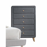 46" Light Gray Upholstery 5 Drawer Chest Dresser With Light Natural Legs - Homeroots - Flyclothing LLC