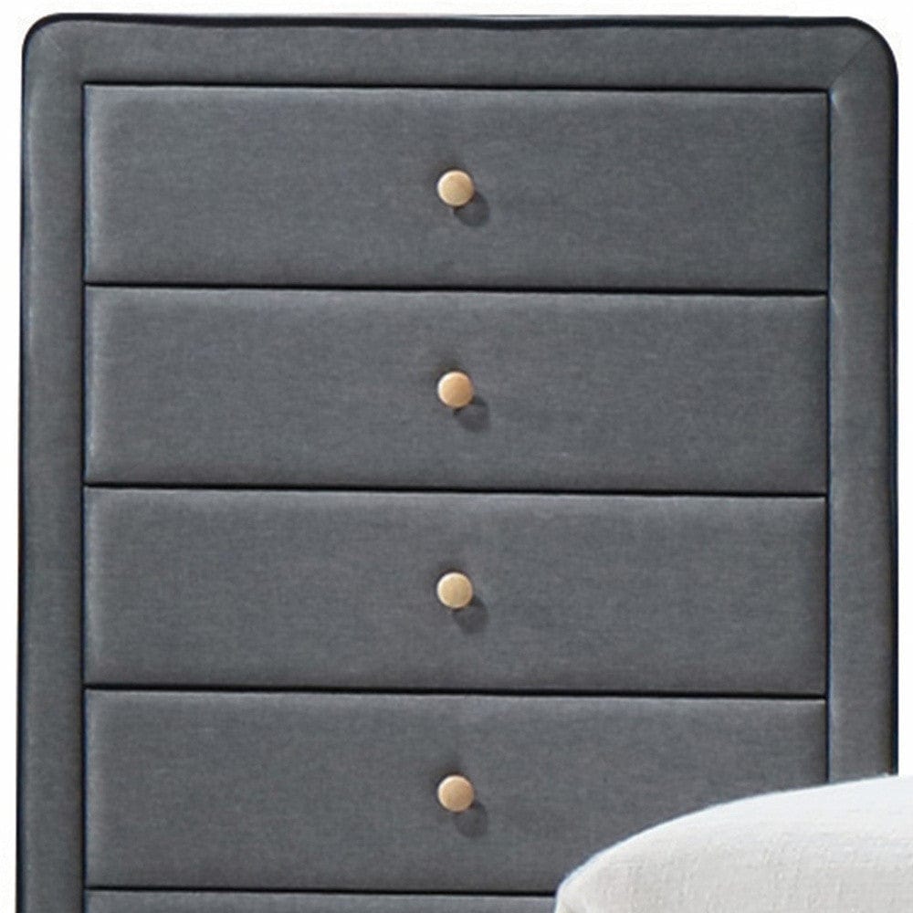 46" Light Gray Upholstery 5 Drawer Chest Dresser With Light Natural Legs - Homeroots - Flyclothing LLC