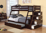 98" X 56" X 65" Espresso Pine Wood Bunk Bed (Twin/Full) With Trundle - Homeroots