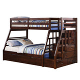 98" X 56" X 65" Espresso Pine Wood Bunk Bed (Twin/Full) With Trundle - Homeroots