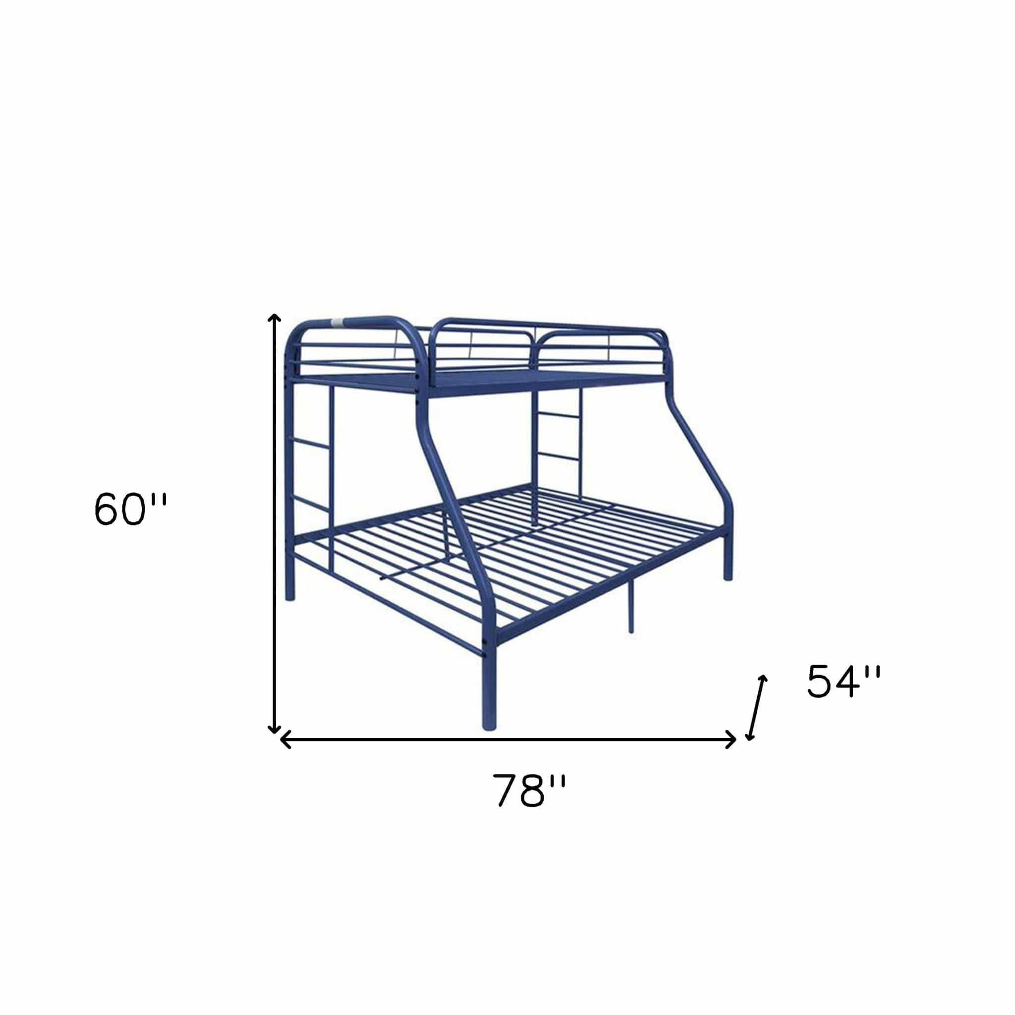 78" X 54" X 60" Twin Over Full Blue Metal Tube Bunk Bed - Homeroots