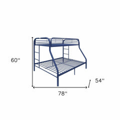78" X 54" X 60" Twin Over Full Blue Metal Tube Bunk Bed - Homeroots