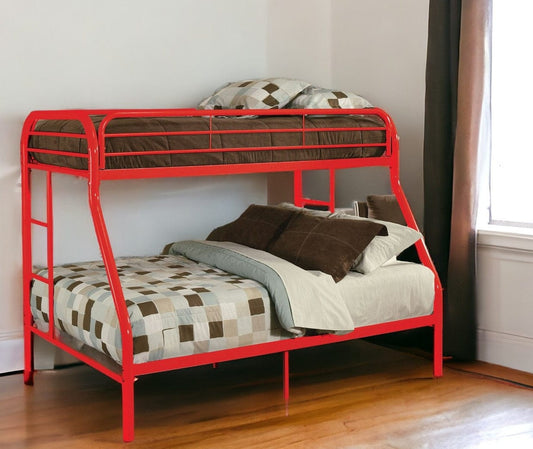78" X 54" X 60" Twin Over Full Red Metal Tube Bunk Bed - Homeroots