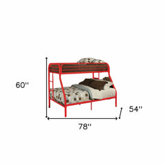 78" X 54" X 60" Twin Over Full Red Metal Tube Bunk Bed - Homeroots