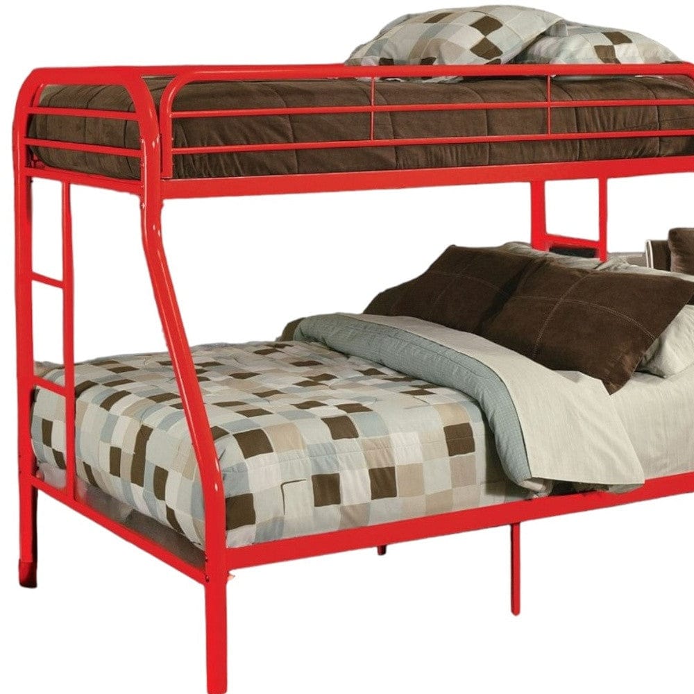 78" X 54" X 60" Twin Over Full Red Metal Tube Bunk Bed - Homeroots