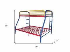 78" X 54" X 60" Twin Over Full Rainbow Metal Tube Bunk Bed - Homeroots
