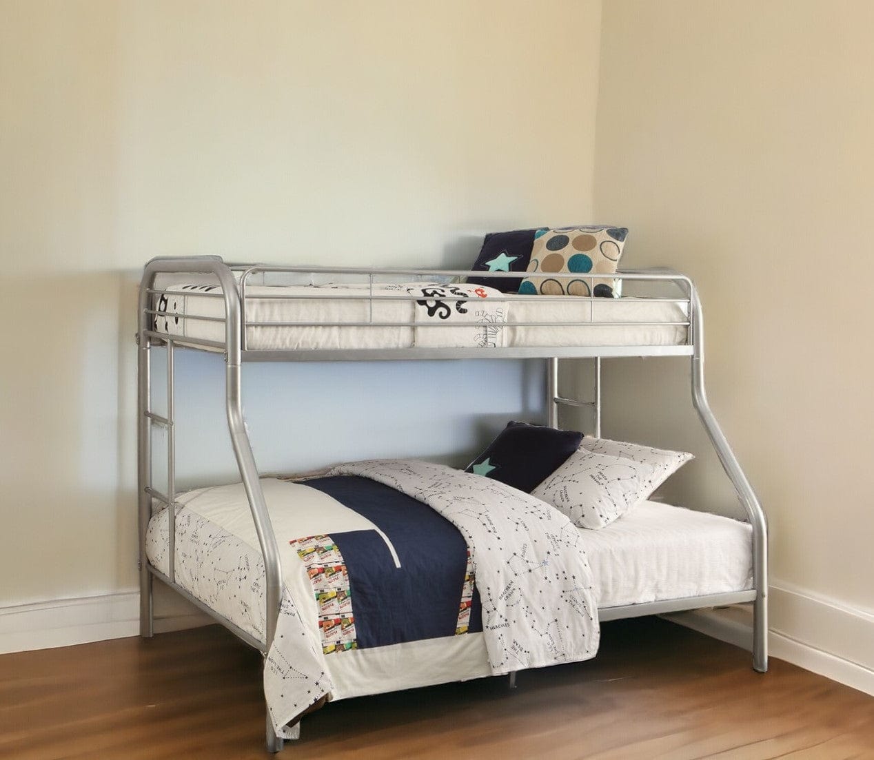 78" X 54" X 60" Twin Over Full Silver Metal Tube Bunk Bed - Homeroots - Flyclothing LLC