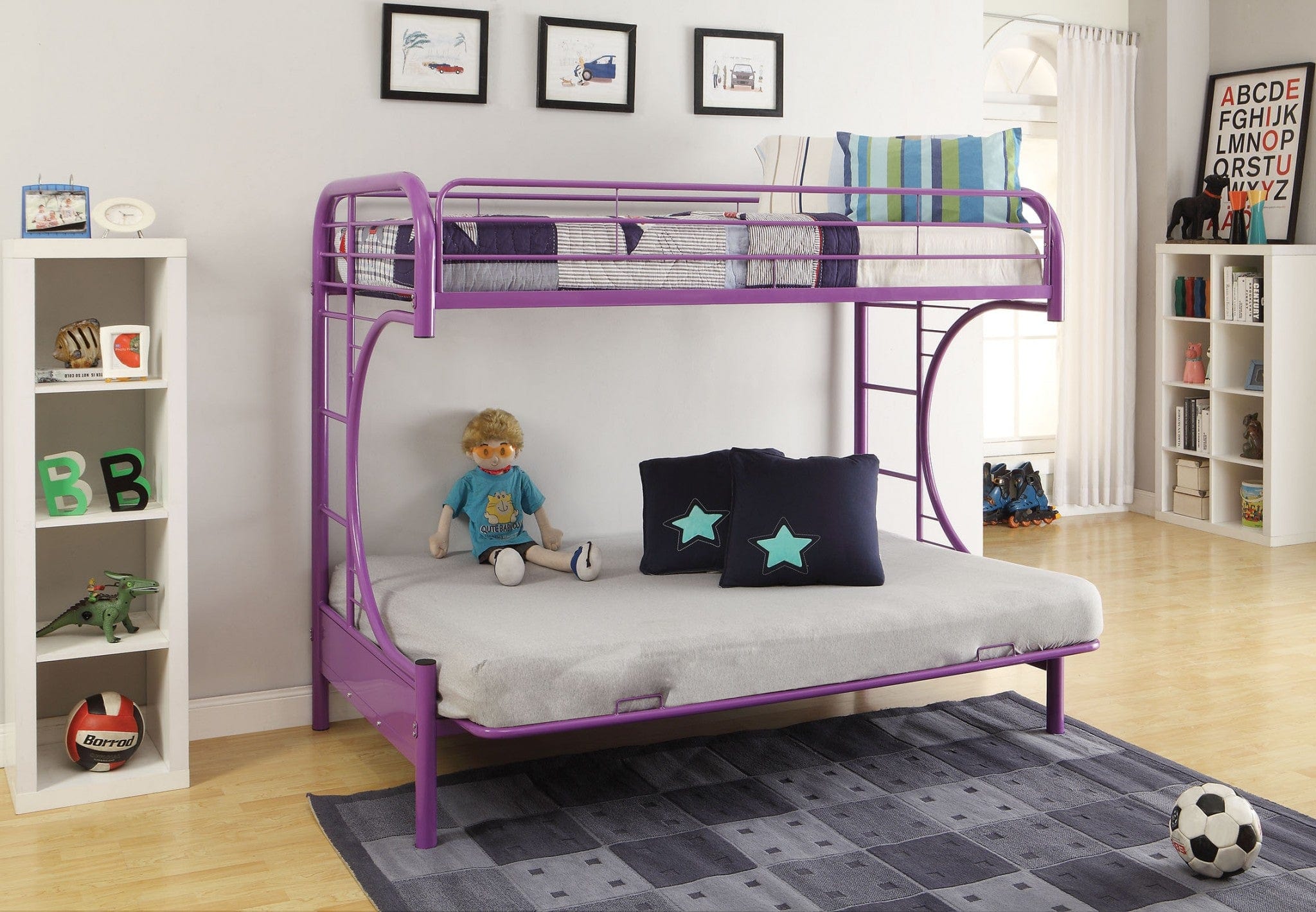 78" X 41" X 65" Twin Over Full Purple Metal Tube Futon Bunk Bed - Homeroots