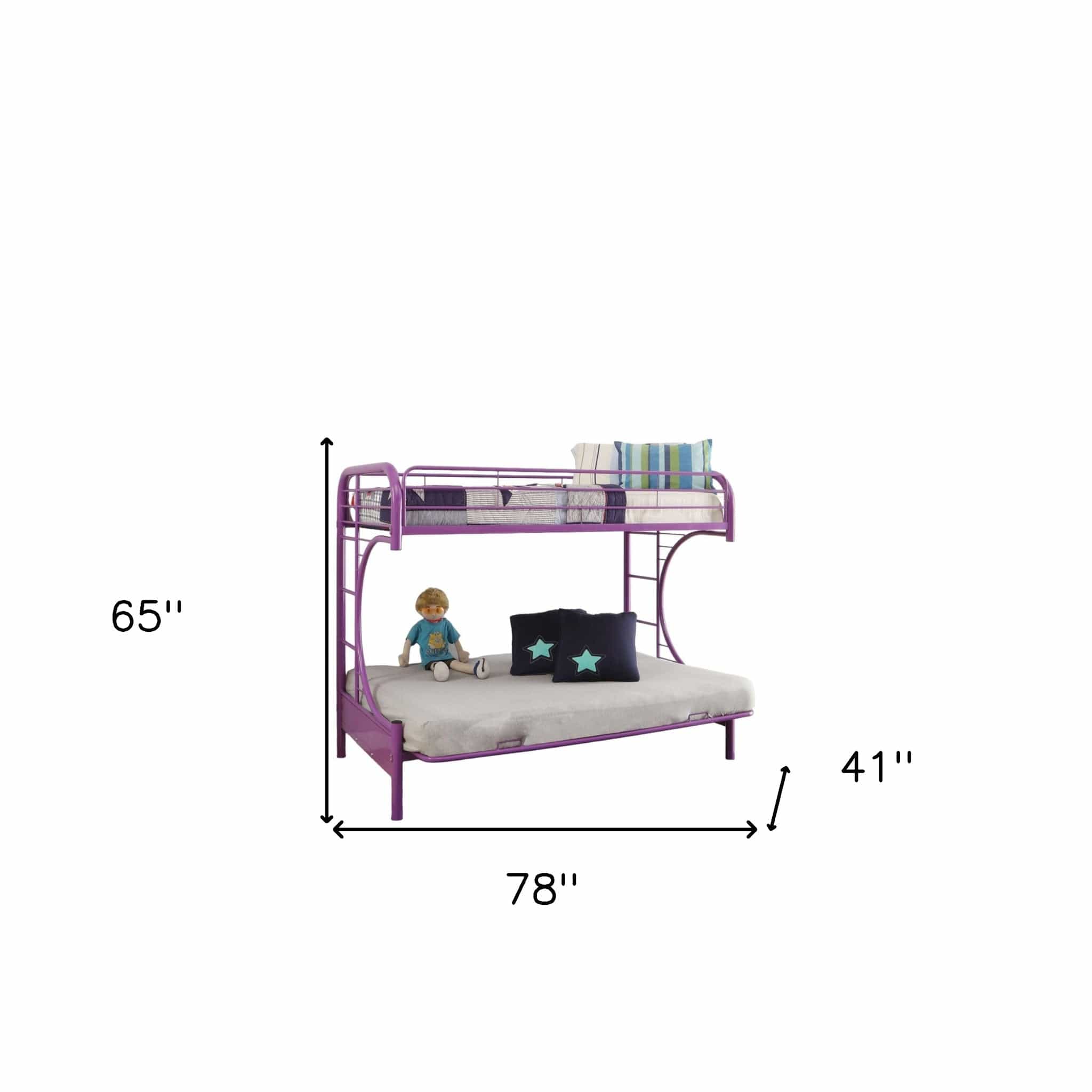 78" X 41" X 65" Twin Over Full Purple Metal Tube Futon Bunk Bed - Homeroots