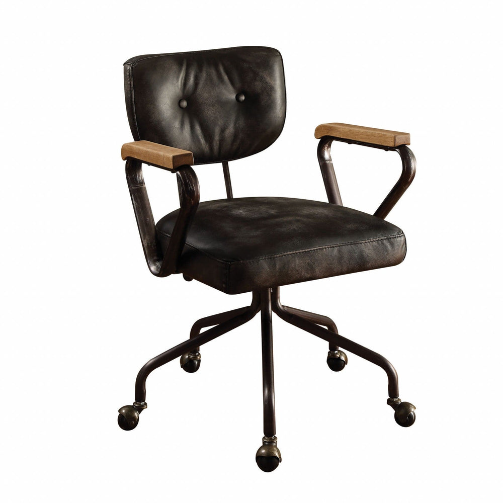Black and Dark Brown Adjustable Swivel Leather Rolling Executive Office Chair - Homeroots