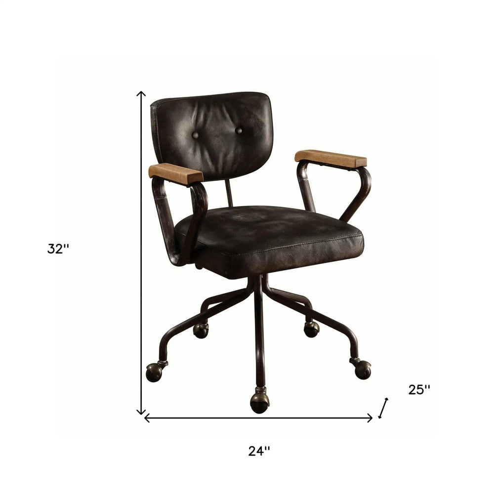 Black and Dark Brown Adjustable Swivel Leather Rolling Executive Office Chair - Homeroots - Flyclothing LLC