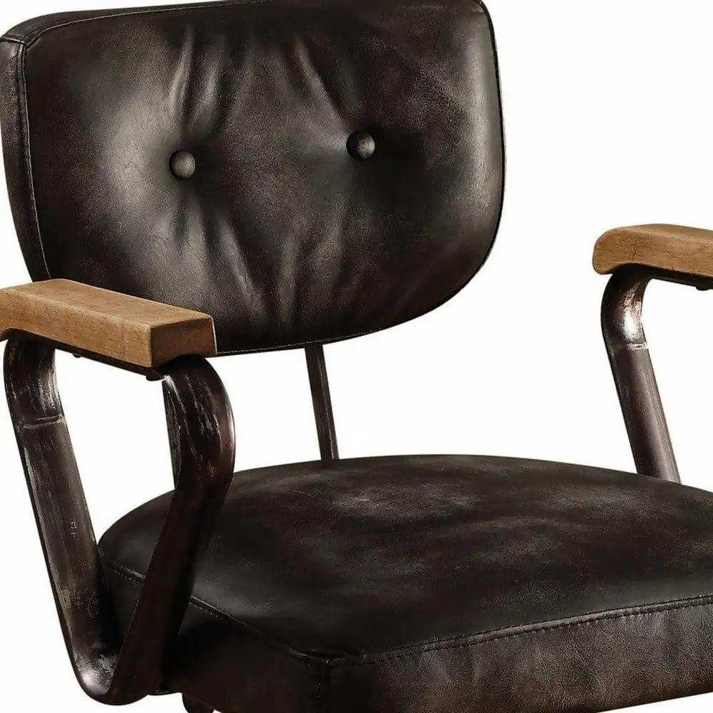 Black and Dark Brown Adjustable Swivel Leather Rolling Executive Office Chair - Homeroots - Flyclothing LLC