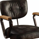 Black and Dark Brown Adjustable Swivel Leather Rolling Executive Office Chair - Homeroots