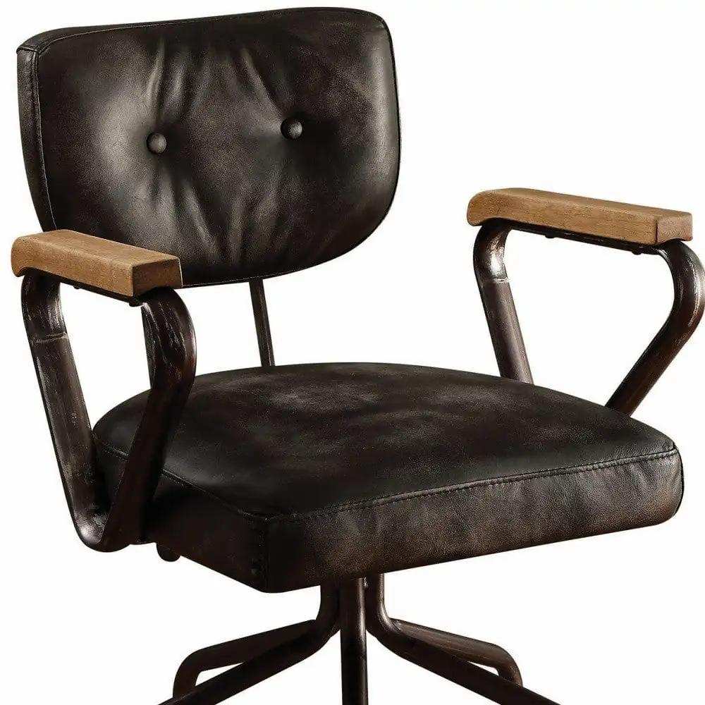 Black and Dark Brown Adjustable Swivel Leather Rolling Executive Office Chair - Homeroots - Flyclothing LLC